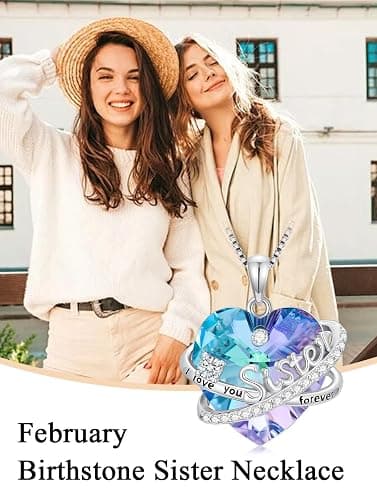OCJ Sisters Gifts from Sister Heart Birthstone Necklace Sterling Silver Sister Necklaces with Crystal Graduation Birthday Jewelry Gift for Sisters Women Friend Female Friendship Lasts Forever thumbnail 2