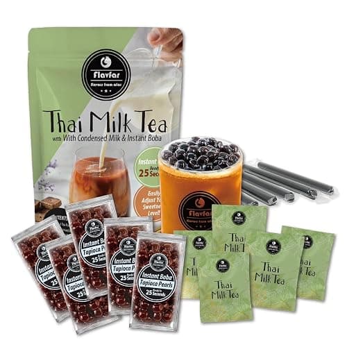 Flavfar Thai Milk Tea Kit – Now with No Added Condensed Milk | Instant Brown Sugar Boba, Low Calorie, Authentic Bubble Tea from Taiwan – 5 Servings - Image 1