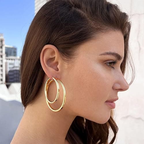 4mm Thick Gold Chunky Earrings Steling Silver Post Hoops Earrings For Women Hollow Tube Hoops Earrings Thick Gold Hoop Earrings Hypoallergenic Lightweight Gold Hoop Large Earrings 20/30/40/50/60MM thumbnail 4