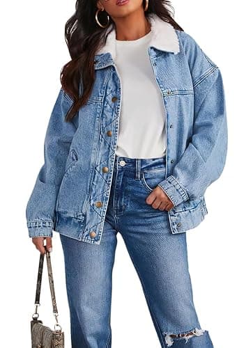 chouyatou Women's Warm Sherpa Collar Denim Jacket Faux Fur Collar Denim Coat Trucker Jacket - Image 1