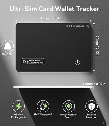 Ultrbeka Ultra-Thin Air Tag Wallet Tracker Card 0.07in IP68 Waterproof Bluetooth Tracker for Wallets, Passport, Work with Apple Find My, Wireless Charging, Card Locator [Apple MFi Certified] iOS Only thumbnail 3