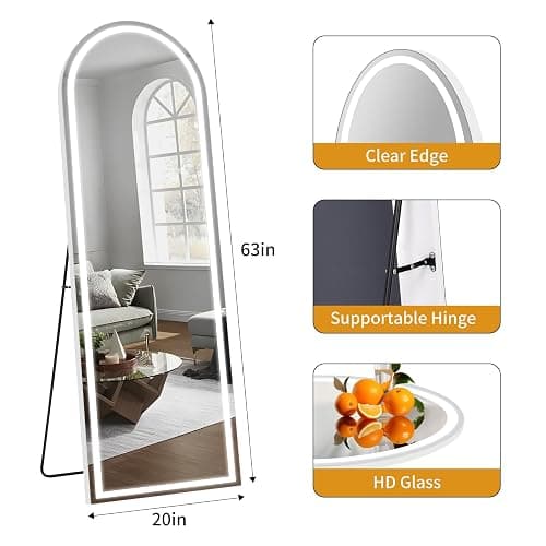 CILIBER LED Mirror Full Length, 63"x20" Full Length Mirror with Lights Arched Top, Arch Lighted Full Body Mirror, Wall Mounted Mirror Dimming with 3 Color Modes thumbnail 2