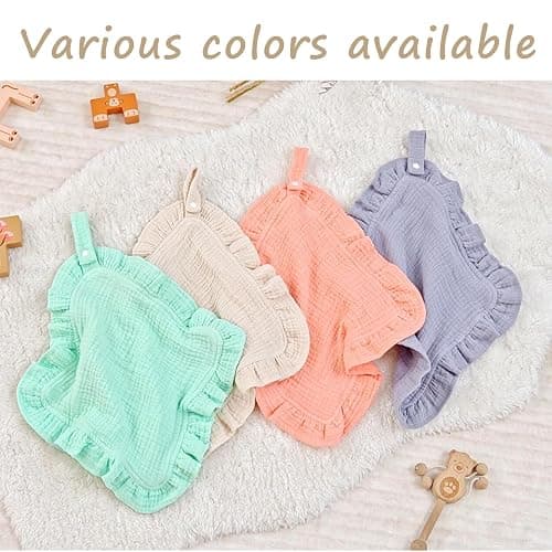 PEIPEIWU Loveys for Babies- 2 Pack Organic Cotton Muslin Loveys with Attachable Snap Closure - Newborn Baby Lovey Security Blankets for Babies Baby Blanket (Pink) thumbnail 4