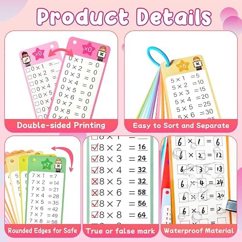 Kiadekoce Multiplication Flash Cards 0-12, 15PCS Times Table Flash Cards Chart, with Dry Erase Markers Sorting Ring, 1st, 2nd, 3rd Grades Educational Math Multiplication Game for Kids Classroom Home - A-Multiplication thumbnail 5
