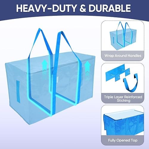 TICONN 6 Pack Extra Large Moving Bags Heavy Duty with Zippers & Carrying Handles, Durable Storage Bags Moving Boxes for Closet Organizers and Storage (6 Pack, Sky Blue) thumbnail 4
