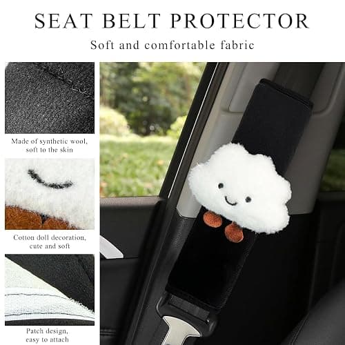 SHMZK 4 PCS Cartoon Smile Cloud Car Seat Belt Covers, Soft Seat Belt Shoulder Pad with Comfort Plush, Safety Strap Pads Neck Shoulder Protector for Auto Safety, Car Accessories (White) thumbnail 3