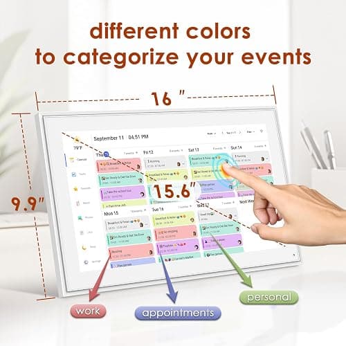 Digital Calendar 15.6 Inch, Electronic Calendar Chore Family Schedules, Smart Weekly and Monthly Planner, 1920 * 1080P IPS Touchscreen Interactive Display - Wall Mount White thumbnail 2