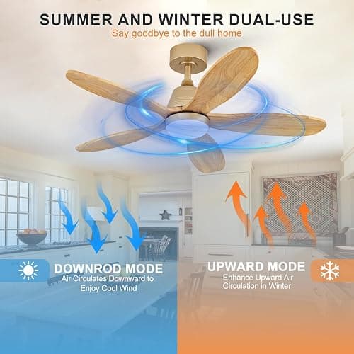 KENSID 42 Inch Wood Ceiling Fans with Lights and Remote, Modern Indoor Outdoor Ceiling Fan with Light for Patio Kitchen Dining Room, Dimmable, 5 Blades, Reversible DC Motor, Memory Function (Gold) thumbnail 9