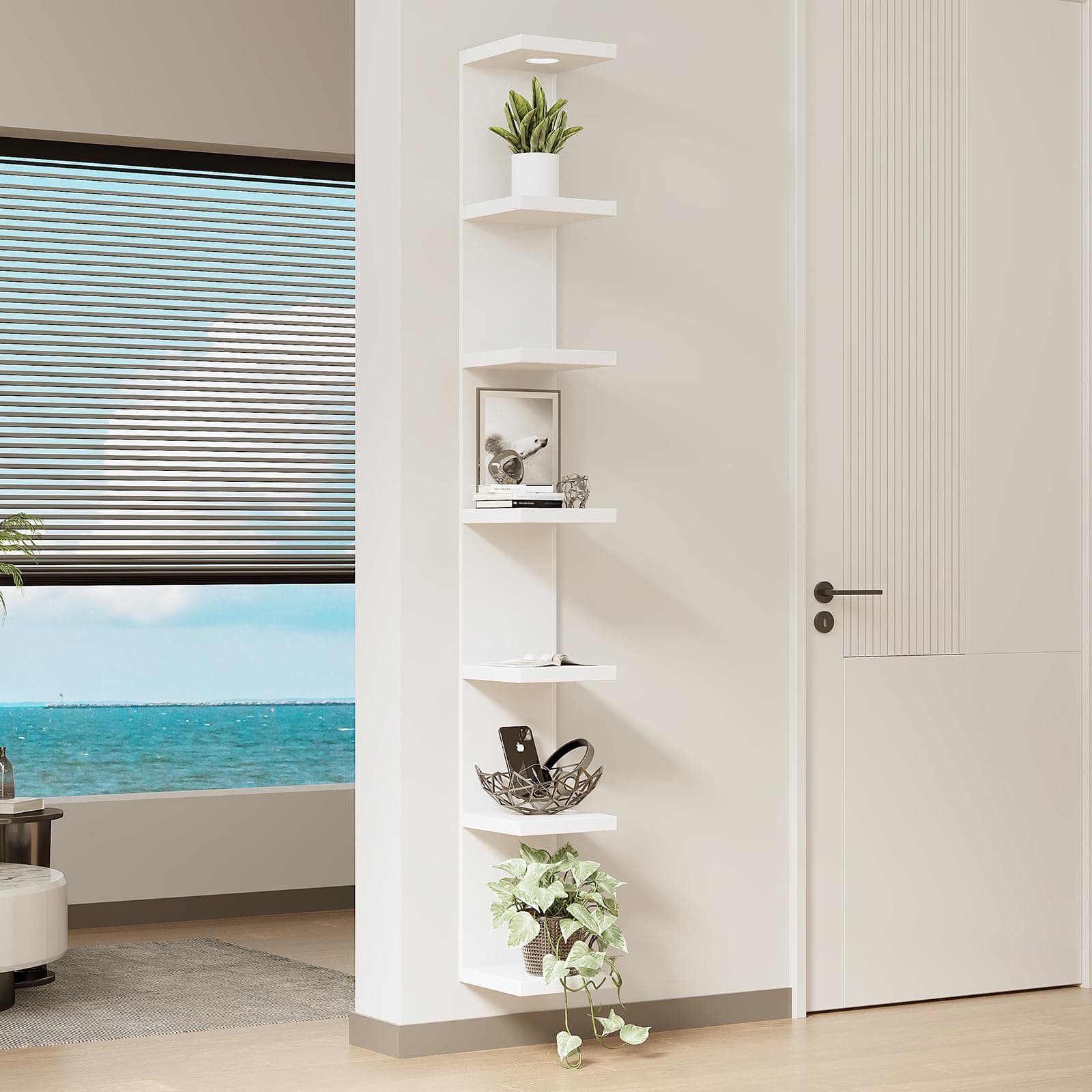 LitaEther Versatile 7 Tier Wall Shelf Unit,White Lack Wall Shelf,Display Floating Shelf with LED Remote Control Light thumbnail 2