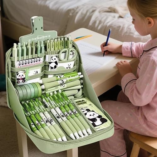 School Panda Set – Cute Stationery Supplies, Notebook Ruler Keychain, Pens Pencil Case Stickers Tab Kit With Adorable Pandas Feature | Girls Teens Students Boys Home Classroom Study Use thumbnail 8
