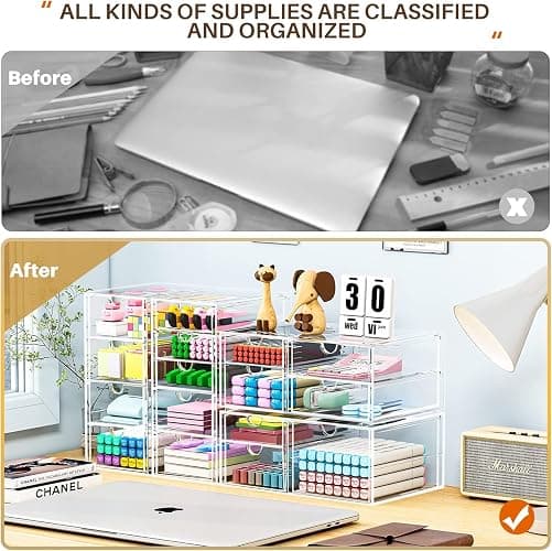 caktraie Makeup Organizer Storage With 16 Drawers, 4 Pcs Desktop Office Supplies, Desk Organizers, Clear Accessories, Dustproof Storage Drawer and for Make Up, Jewelry, Pen, Stationary thumbnail 5