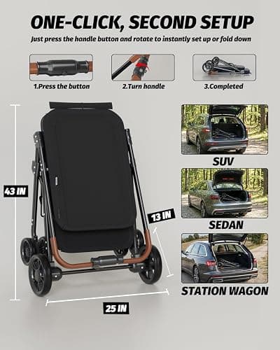 NUGUTIC Dog Stroller for Large & Medium Dogs Up to 80 Lbs, Black | Pet Stroller for 2 Small Dogs, Extra Large Heavy Duty, Folding & Breathable, All-Terrain Wheels thumbnail 8
