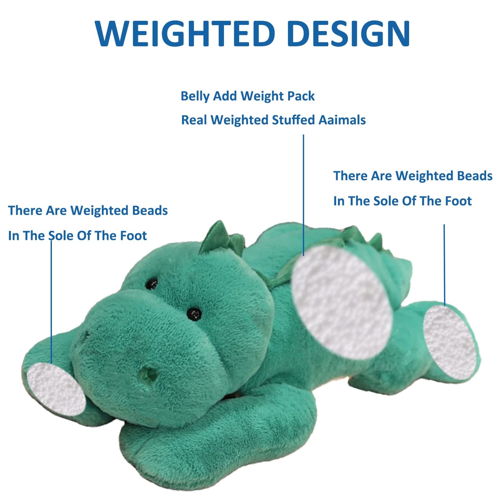 Hronsa Weighted Stuffed Animals for Anxiety, 19.7in 3.3lbs Weighted Dinosaur Plush Cute Dinosaur Stuffed Animals Toy Weighted Plush Animals Pillow for Adults Boys Girls,Green Dinosaur thumbnail 2