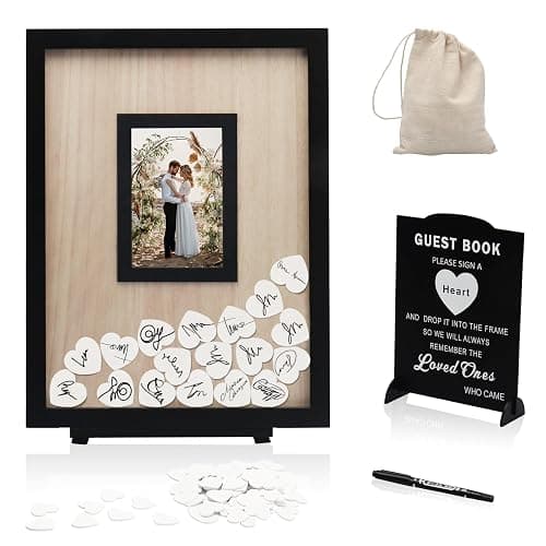 HYMENEX Wedding Guest Book Alternative, Guest Book Wedding Reception, Wedding Guest Book with Wooden Hearts Guest Book Signs for Wedding Anniversary Birthday Party Baby Shower - Image 1