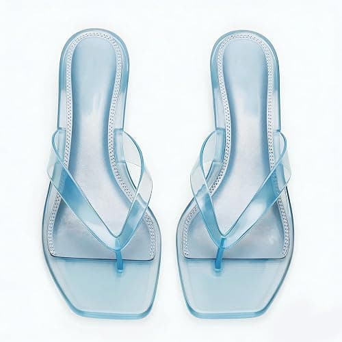 Jelly Thong Sandals for Women Clear Flip Flop Kitten Heels Sandals,8 | Jelly Flip Flops,Low Heels Sandals,Square Toe Jellies Slides,Transparent Summer Shoes,Jelly Sandals for Women thumbnail 5
