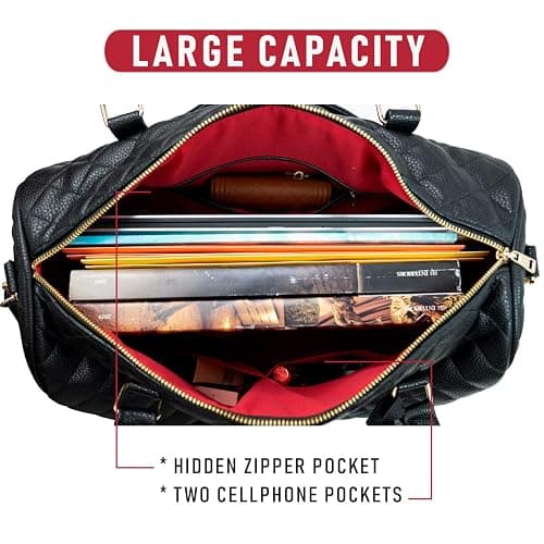 Womens Quilted Weekender Duffle Carry Bags Overnight Travel Handbag Shoulder Tote Trolley Handle Luggage TSA Approved Bag Quad Duffle 43 (Black-03) thumbnail 5