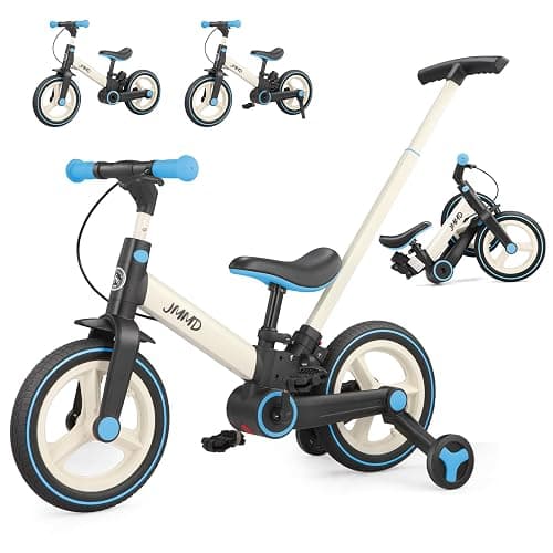 JMMD 6 in 1 Toddler Bike with Push Handle for Kids 18-60 Months, 12" Foldable Balance Bike with Training Wheels, Pedals, Brakes, Kickstand, Push Tricycle Toddler Gift & Toys for Boy & Girl - Image 1