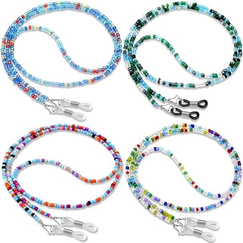 BILIONE 4Pcs Beaded Eyeglass Chains for Women & Girls, Sunglass Holder Strap Around Neck, Acrylic Glasses Hanger Keeper - Image 1