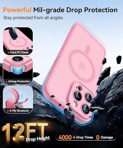 CANSHN Magnetic for iPhone 16 Pro Case, Upgraded [Full Camera Protection] [Compatible with Magsafe] [Translucent Matte] Shockproof Protective Phone Case for iPhone 16 Pro 6.3" - Pink thumbnail 7