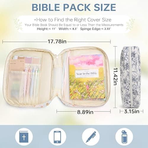 Bible Cover Case for Women Large Bible Cover with Durable Handle Quilted Bible Carrying Case for Girls Bible Study Supplies Accessories (Big Blue Flower, Big Blue Flower) thumbnail 2