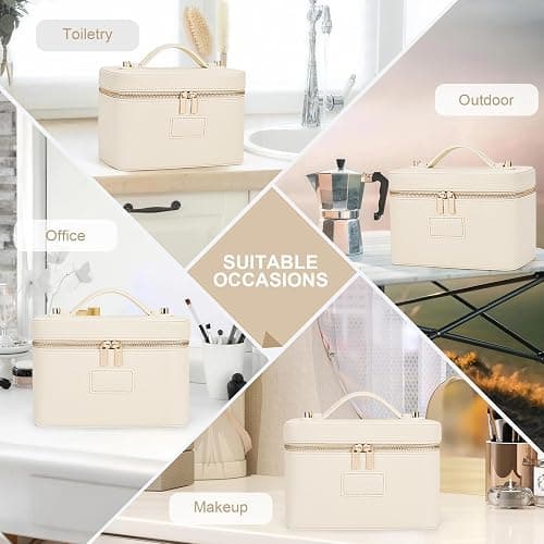 HiTotes Makeup Bag Vanity Case for Women Leather Cosmetic Bag Travel Toiletry Bags Portable Makeup Organizer Case thumbnail 6
