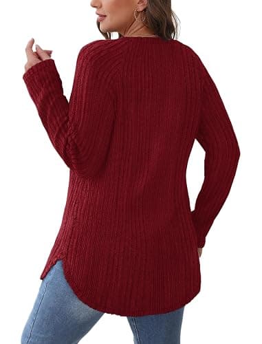 Saloogoe Long Sleeve Shirts for Women 2025 Fall Clothes Tunic Tops Loose Fit Dressy Crewneck Pullover Sweaters Curved Hem thumbnail 5