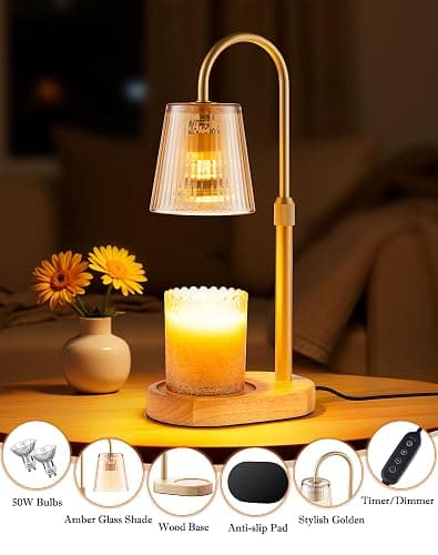 Adjustable Candle Warmer Lamp with Timer - Electric Light Wax Warming Dimmable Flameless Top Melter Heater Melting Heating Height Small Jar Candles Gifts Women Mom Birthday Home Desk Modern Decor thumbnail 7