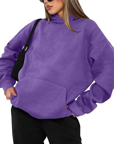 TICTICMIMI Women's Hoodies Sweatshirts Cute Long Sleeve Tops Loose Fleece Pullover Shirts with Pocket - X-Large - Purple thumbnail 2