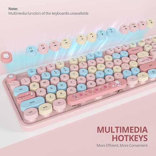 SbocKeeb Pink Keyboard and Mouse Wireless, American QWERTY Cute Typewriter Wireless 2.4GHz Colorful Full Size Keyboard with Number Pad, for Windows PC Laptop,Colorful Pink thumbnail 7