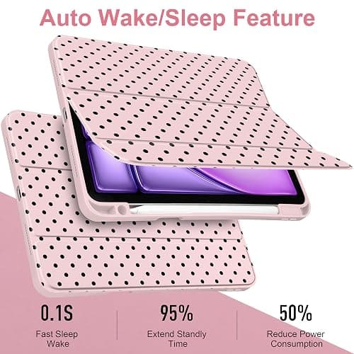 Yebiseven Case for iPad Air 11 Inch M4 M3 M2 2026 2025 2024, iPad Air 5th 4th Generation 10.9 Inch 2022 2020-[Pencil Holder], Shockproof Clear Hard Back, Trifold Stand,Auto Wake/Sleep, Pink Polka dot thumbnail 7