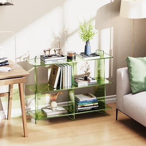 solaround Acrylic Bookshelf, Small 3 Tier Open Bookcase for Small Spaces,Sofa Table, Hallway Entry Table for Home Living Room (Green, 39.4'' x 11.8'' x 31.5'') thumbnail 7