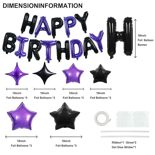 TONIFUL 35PCS Black Purple Happy Birthday Decorations Kit 16 Inch Happy Birthday Balloon Banner Decorations Supplies for Men Women Adults Girls Boys Kids for Halloween Chrismas New Year thumbnail 3