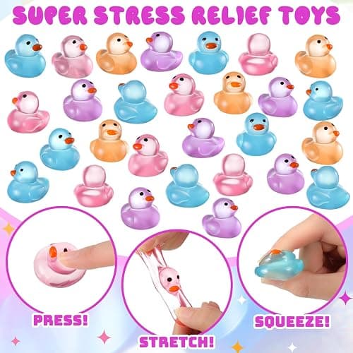 Civaner 60 Pcs Tiny Squeeze Mini Duck Stress Relief Cute Fidget for Adults Birthday Party Easter Egg Filler and Easter Basket Stuffer Gift thumbnail 4