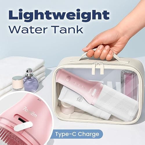 7AM2M Portable Cordless Water Flosser, Oral Irrigator with 3 Modes & 2 Tips, Fast Rechargeable, IPX7 Waterproof, Dental Water Flosser for Travel and Home Use (Pink) thumbnail 7