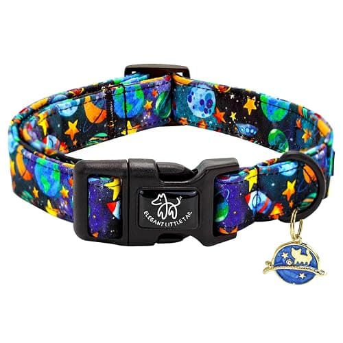 Elegant little tail Dog Collar-Cute Pet Dog Collar Blue Star Rocket Print Cotton Soft Girl Puppy Adjustable Pet Collars for Small Medium Large Dogs - Image 1