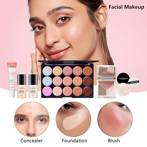 All in One Makeup Kit for Women Full Kit, Make Up Gift Set for Women, Makeup Essential Bundle Includes Foundation Face Primer Eyeshadow Contour Palette Lipstick Eyeliner Mascara Cosmetic Brush Set thumbnail 3