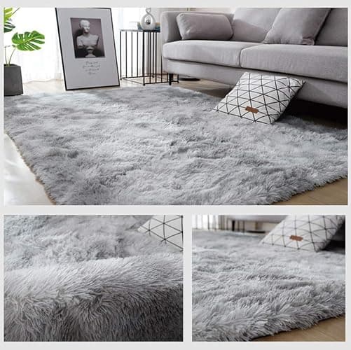 kinganda 2.6'x6.6' Area Rugs Soft Shag Runner Rug Fur Non Slip Rug Rectangle Fluffy Carpets for Bedroom Living Room Playroom, Shaggy Floor Rug, Home Decor Kids Rugs [Grey White] [2.6'x6.6', 80*200cm] thumbnail 6
