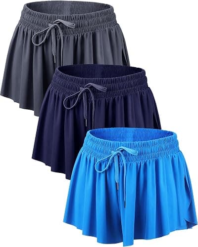 Didaey 3 Pcs Flowy Shorts for Women | 2 in 1 Butterfly Shorts with Pockets, Spandex Liner Running Shorts, Athletic Workout Womens Flowy Shorts - Image 1