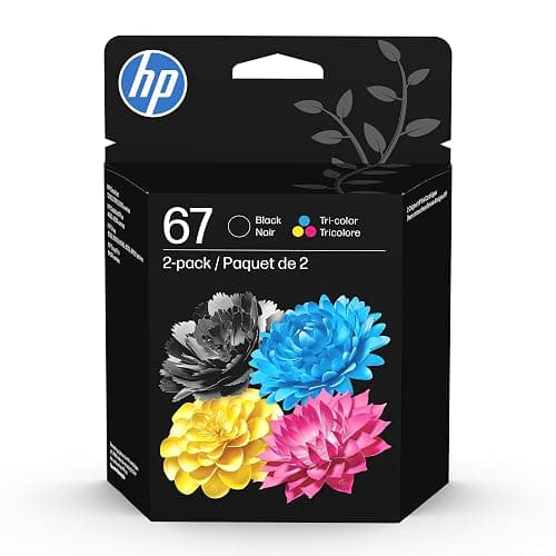 HP 67 Black/Tri-Color Ink Cartridges (2-Pack) | Works with DeskJet 1255, 2700, 4100, Envy 6000, 6400 | Instant Ink Eligible | 3YP29AN | Packaging May Vary - Image 1