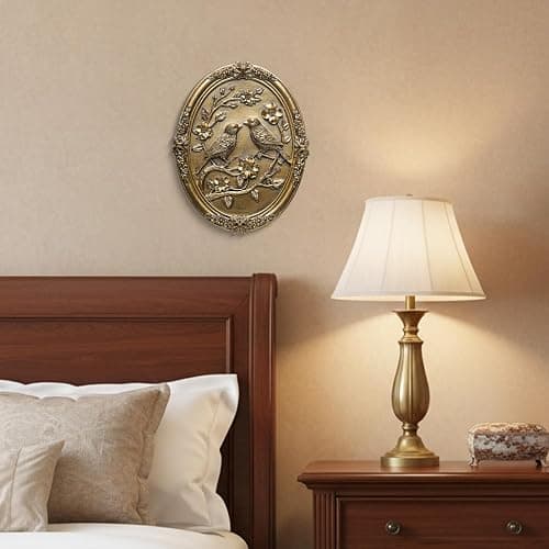 Vintage Bird Wall Sculpture,Antique Wall Decor,Retro Art Birds Sculpture,Hand Painted Wall Decoration with Embossed Couple Birds Design,Vintage Wall Decor for Living Room Bedroom Dining Room Hallway, Housewarming Gifts thumbnail 2