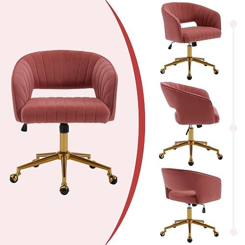 Westice Home Office Desk Chairs, Modern Velvet Desk Chair, Height Adjustable Swivel Vanity Chair with Golden Base, Ergonomic Chair for Vanity Study, Living Room Computer Room, Bean Paste Red thumbnail 9