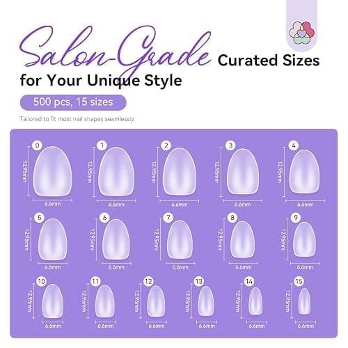 SAVILAND Advanced Gel Nail Kit Almond: 15 Sizes Extra Short Almond Nail Tips with Nail Drill & U V Lamp 500 Pcs Salon Grade Full Matte Nail Tips 30-Day Long Lasting Home DIY Beginner thumbnail 7