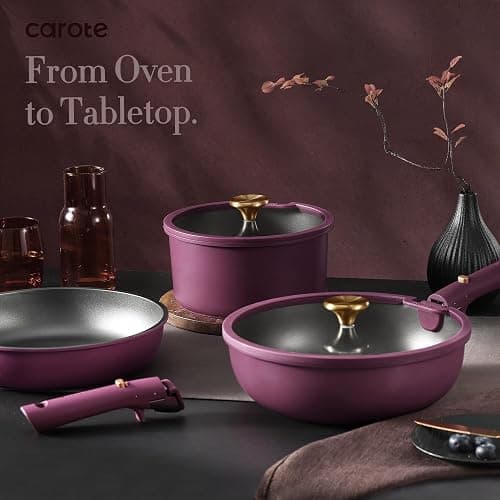 CAROTE 21pcs Pots and Pans Set Non Stick, Detachable Handle Cookware Sets | Ultra Nonstick, Space Saving, Dishwasher & Oven Safe, Non-Toxic Kitchen/Apartment/Camping/RV/ Traveling, Purple thumbnail 8
