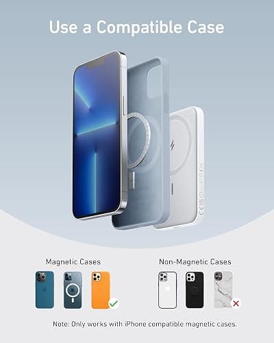Anker 621 Magnetic Portable Charger (MagGo), 5,000mAh Wireless Power Bank with USB-C Cable, Magsafe-Compatible Battery Pack for iPhone 16 /15/14/13/12 Series - white thumbnail 6