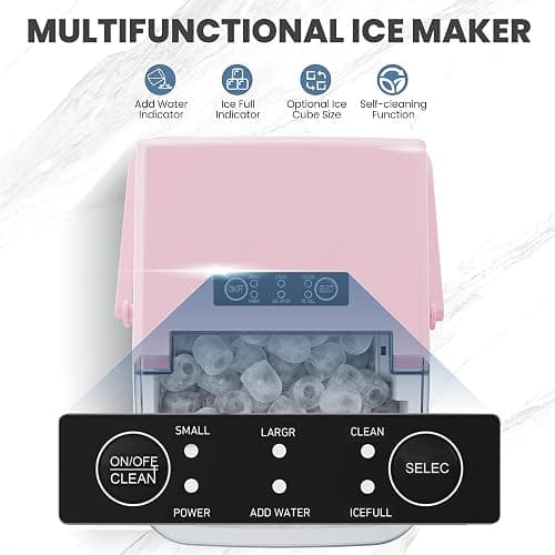DUMOS Countertop Ice Maker with Handle, 26lbs/24H Portable Ice Machine, 9 Bullet Ice Cubes Ready in 6 Mins, Self-Cleaning, Quiet Compact Ice Maker for Home, Kitchen, RV, Camping, Pink thumbnail 4