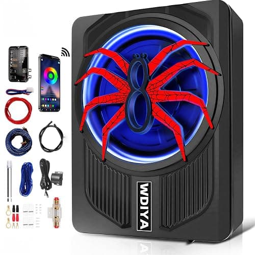 WDiYA Upgraded 10" 1200W Slim Under Seat Powered Car Subwoofer with Built-in Amplifier - Low Profile Bass Sub for Car & Truck Audio - Includes Wiring Kit & LED Ambient Lights - Image 1