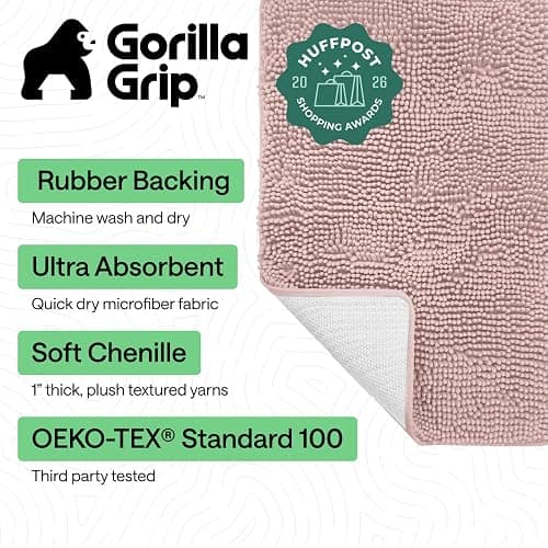 GORILLA GRIP Bath Rug Mat, Thick Soft Absorbent Chenille, Quick Dry Microfiber Mats, Rubber Backing Washable Shower Floor Rugs, US Designed Bathroom Bathmat Home Decor Accessories, 24x17 Dusty Rose thumbnail 2