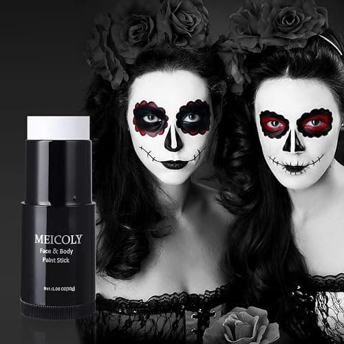 MEICOLY Clown White Face Body Paint Stick(1.06 Oz),Foundation Cream Makeup,Face Paint for Halloween Joker Zombie Vampire Skeleton Skull Special Effects Mime Makeup,White Eye Black Stick for Sports thumbnail 4
