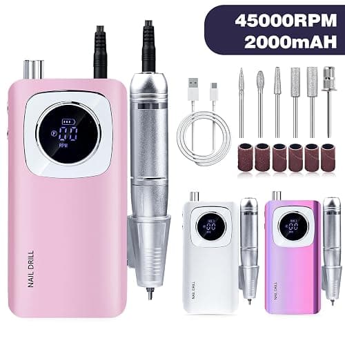 45000RPM Electric Machine Set With LCD Screen File Machine For Acrylic Gels Nails Manicures (White) thumbnail 5