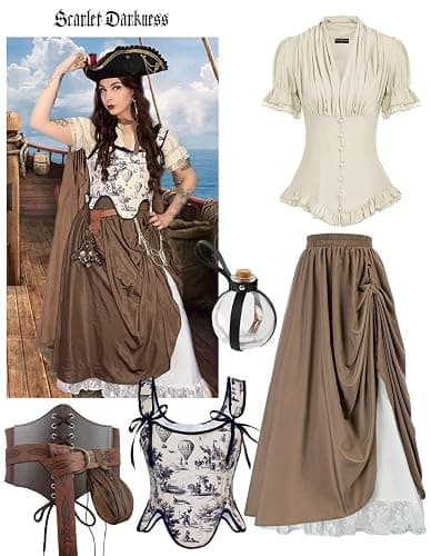 Scarlet Darkness Womens Work Tops Elegant Renaissance Pirate Shirt Short Sleeve Victorian Peasant Blouses thumbnail 6